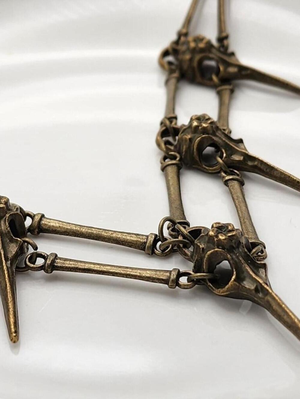 Avian Ossuary Brass Bird Skull Spike Necklace